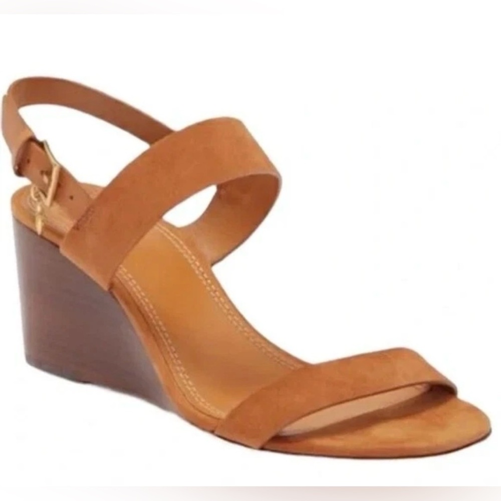 Tory Burch Mini Benton wedge sandals suede leather in the color Ambra